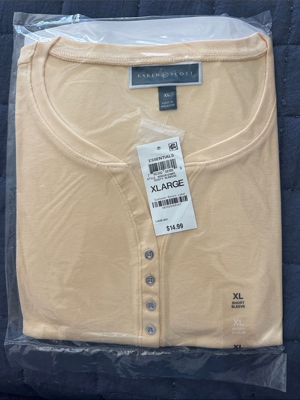 Karen Scott XL Short Sleeve Henley Tee in Pale yellow
